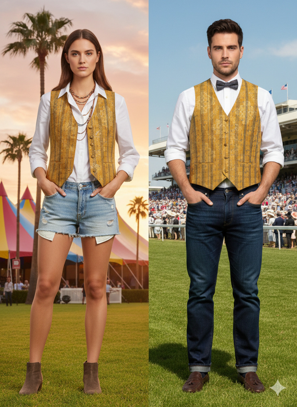 Waistcoat Vest Equestrian tan yellow and Black Unisex Derby Coachella Sz-Small